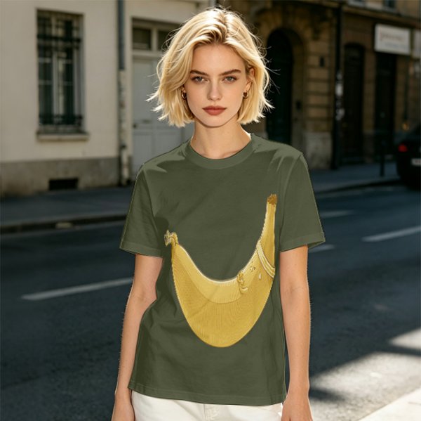 Olive Green T-Shirt With Large Banana Peel Graphic Print
