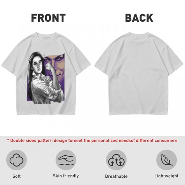 Olive T-shirt with vintage woman flexing arm graphic print