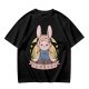 Olive T-shirt with Cute Rabbit Character and Japanese Text Print