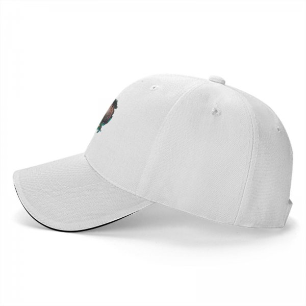 Black baseball cap with forest spirit creature graphic print
