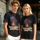 Olive t-shirt with lantern flame graphic and 'I'll follow you into the dark' text