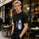Olive T-Shirt with Mech Totoro and Girl at Bus Stop Print