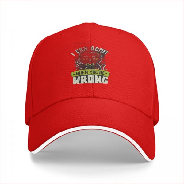 Black baseball cap with funny admitting wrong cat graphic