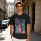 Olive T-Shirt with Cyberpunk Pink Cat and Robotic Tech Print