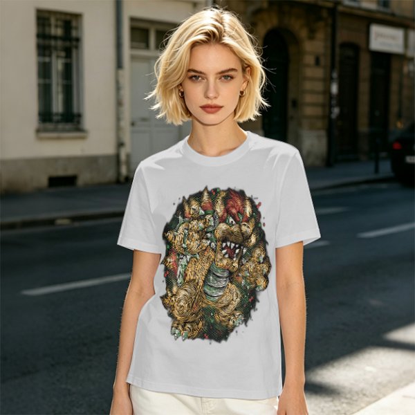 Olive Green T-Shirt With Detailed Monster Dragon Print