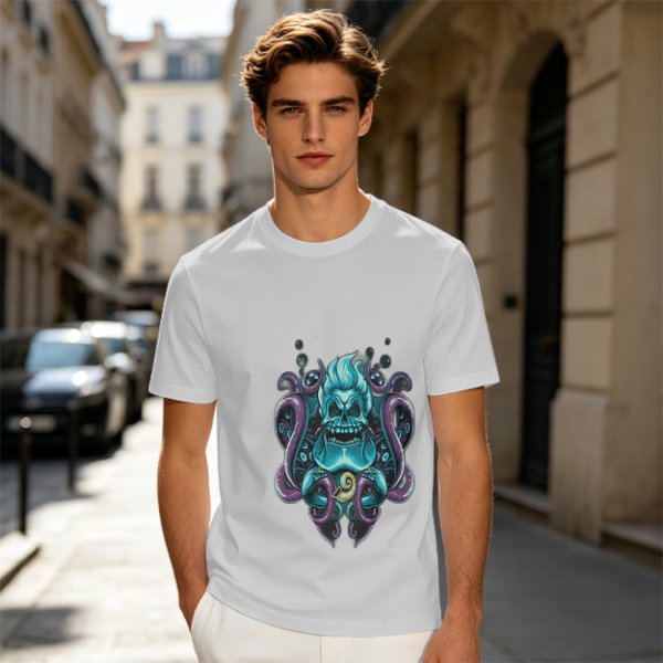 Olive T-Shirt With Octopus Skull Graphic Print