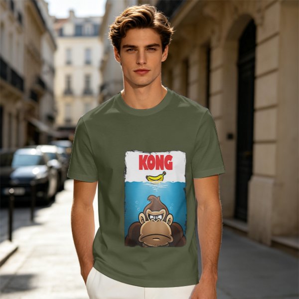 Olive T-Shirt With Cartoon Kong Banana Water Print