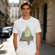 Olive T-shirt with whimsical forest spirit and small animal graphic print