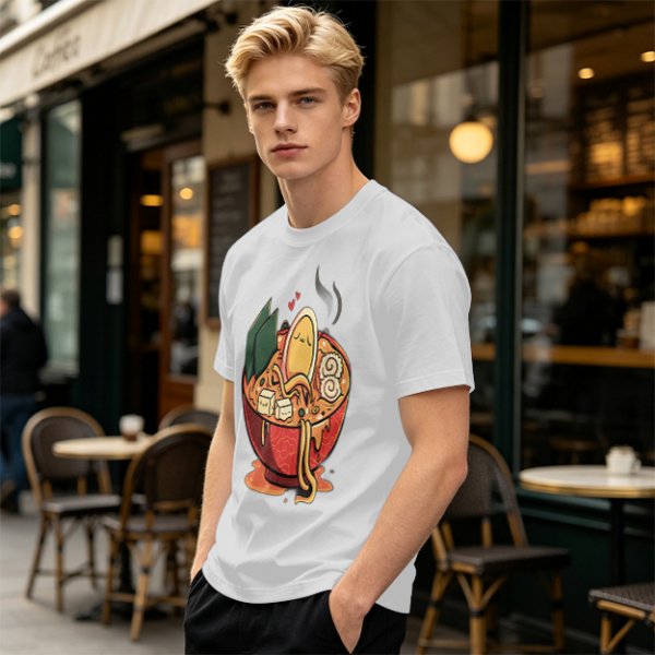 Olive T-Shirt With Cute Ramen Bowl Graphic Print