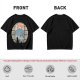 Olive T-shirt with Black Cat Viewing Mount Fuji Sunrise Art