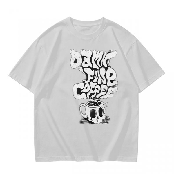 Olive Graphic T-Shirt With 'Damn Fine Coffee' Skull Mug Print