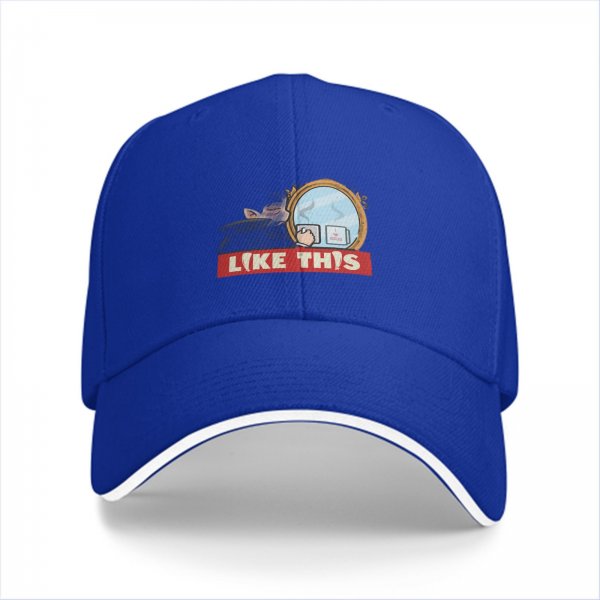 Black baseball cap with mirror and coffee graphic that says LIKE THIS
