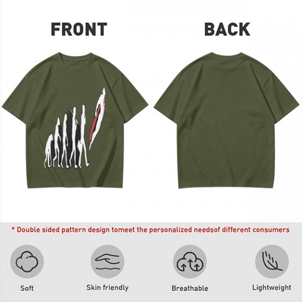 Olive T-Shirt With Evolutionary Human Silhouette Print