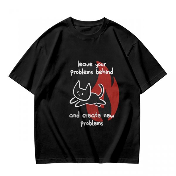 Olive graphic tee with funny cat and leave your problems behind quote