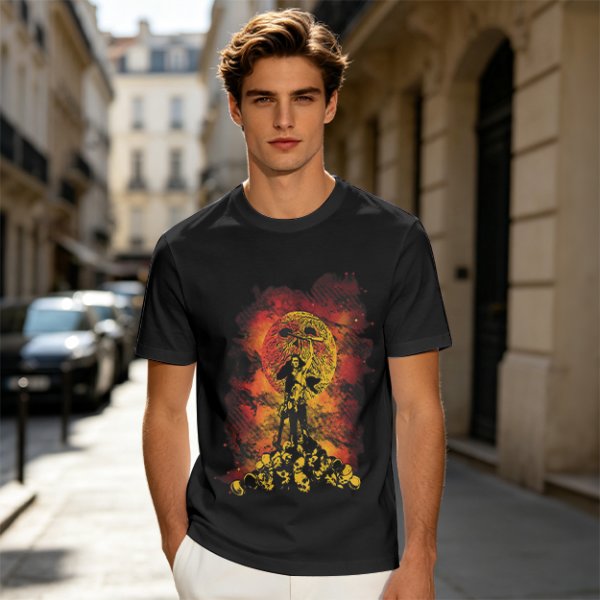 Olive T-Shirt With Fiery Skull Warrior Graphic Print