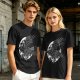 Olive Graphic T-Shirt with Mechanical Raven and Full Moon Print