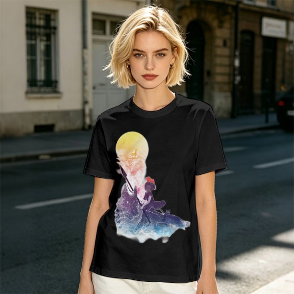 Olive T-Shirt with Watercolor Witch and Moon Art Print