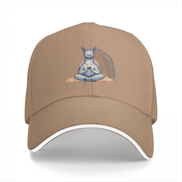 Black Baseball Cap With Meditating Llama Rainbow Print