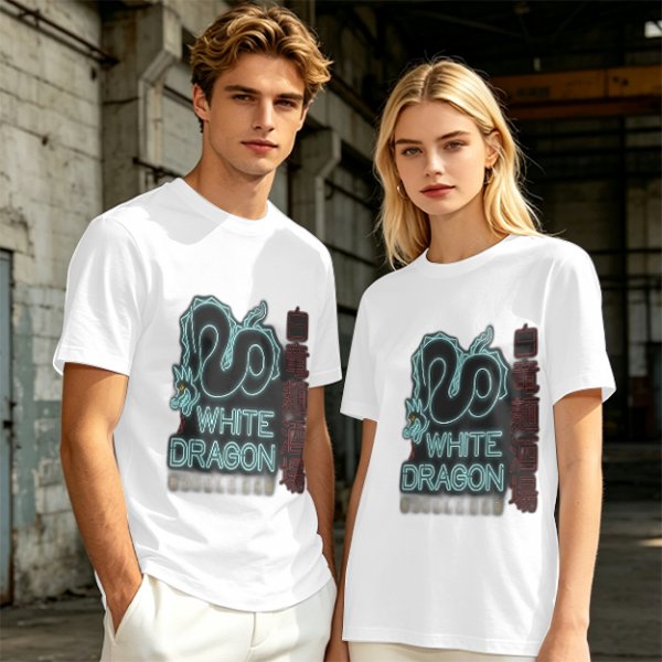 Olive T-Shirt With Neon White Dragon Graphic Print