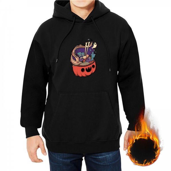 Black Hoodie With Halloween Pumpkin Ramen Bowl Graphic