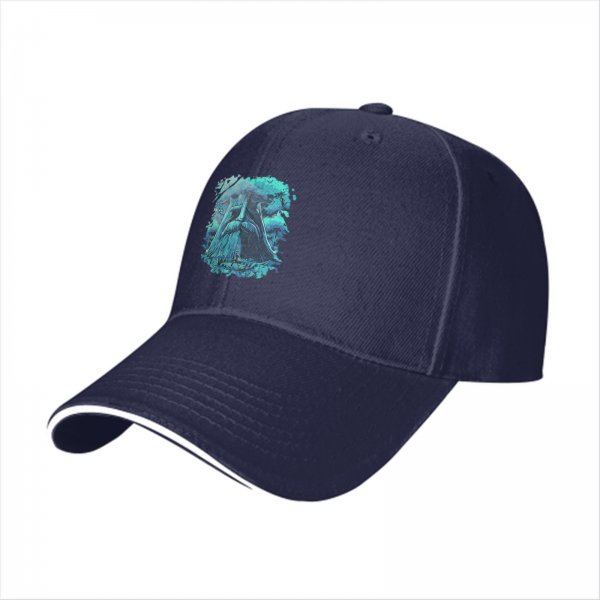 Black Baseball Cap With Turquoise Ancient Wise Man Face Art Print