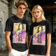 Oriental anime character graphic olive green casual t-shirt