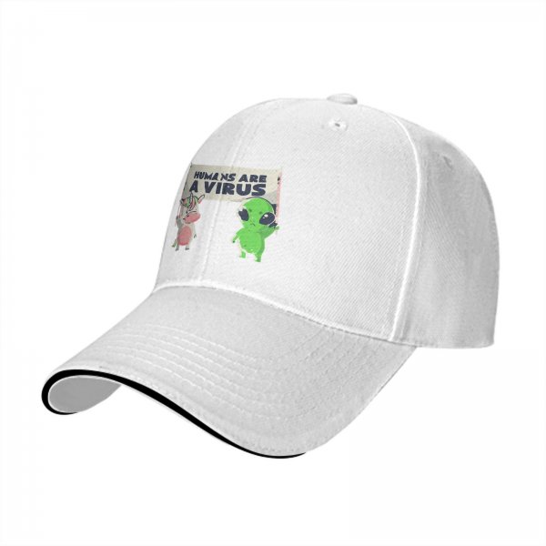 Black baseball cap with 'Humans Are A Virus' alien unicorn graphic
