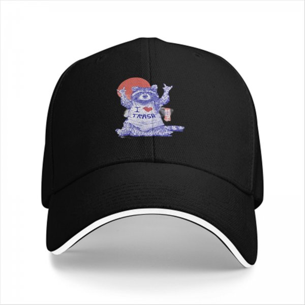 Black Baseball Cap With Raccoon I Love Trash Graphic