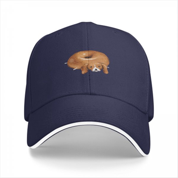 Black Baseball Cap With Funny Donut Shaped Beagle Dog Print