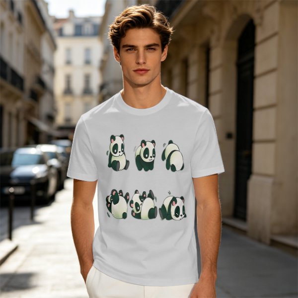 Olive T-Shirt With Cute Rolling Panda Graphic Prints