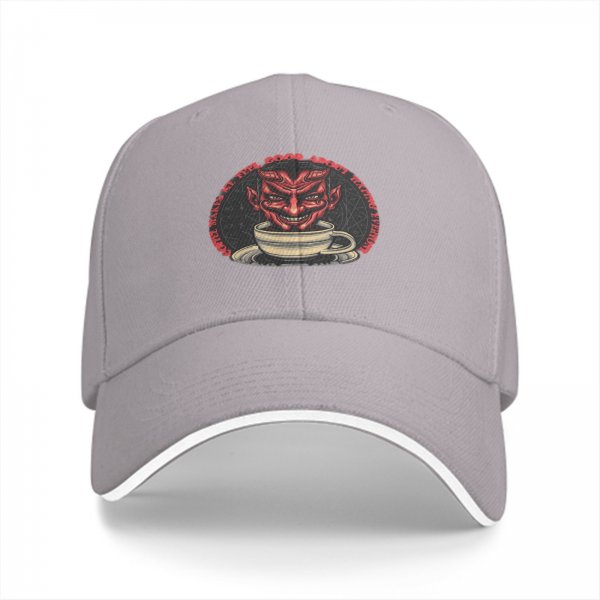 Black Baseball Cap With Devil In Coffee Cup Graphic