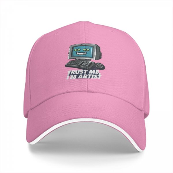 Black baseball cap with retro computer graphic and 'Trust me I'm artist' text