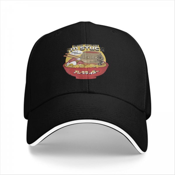 Black Baseball Cap With Ramen Bowl Graphic And I'm Stuck Text