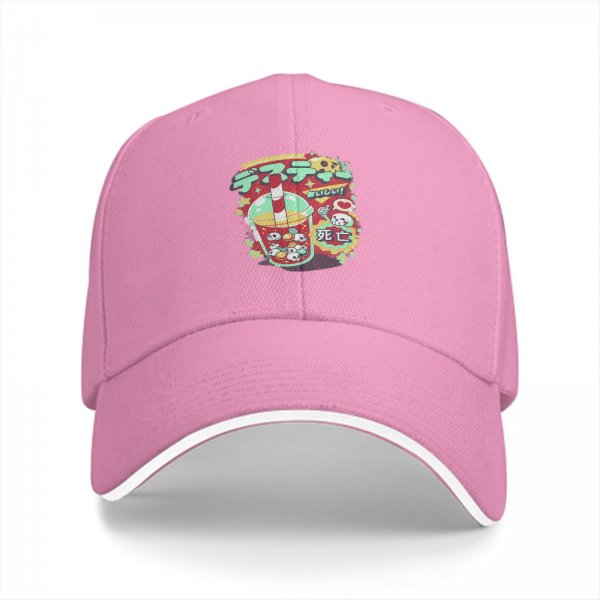 Black baseball cap with spooky drink graphic and Japanese text