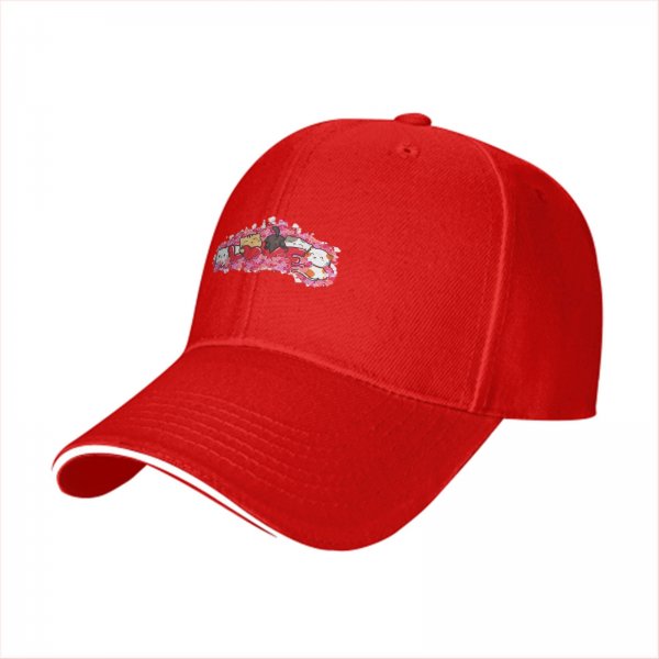 Black baseball cap with cute cat and pink floral graphic