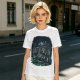 Olive Green T-Shirt With Night Graveyard Cat Illustration
