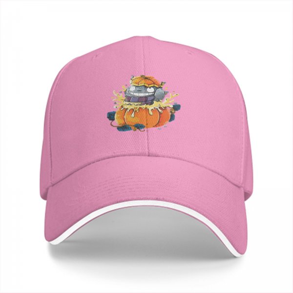 Black Baseball Cap With Cute Pumpkin Creature Graphic