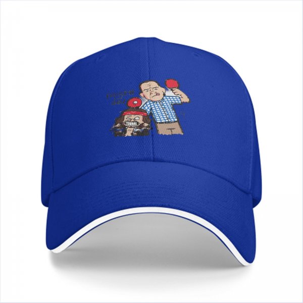 Black baseball cap with Forrest Gump ping pong cartoon graphic