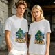 Olive Green T-Shirt with Alien Eating Pizza UFO Graphic
