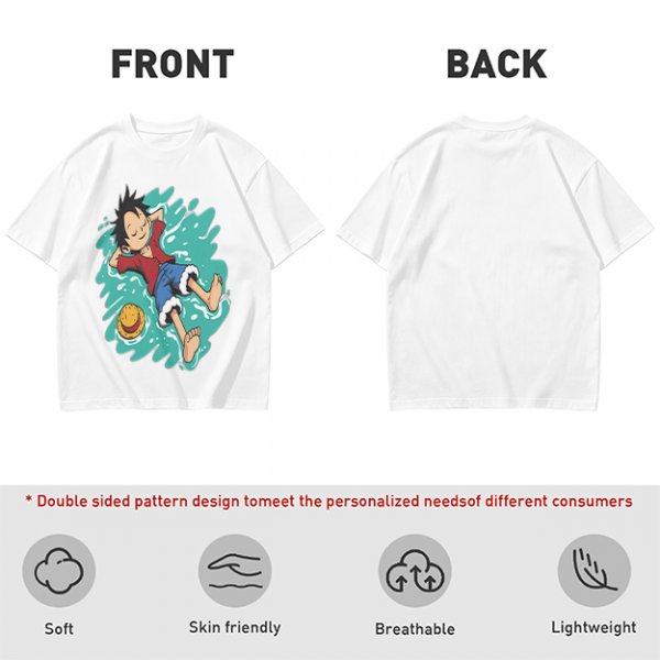 Olive anime t-shirt with Luffy relaxing in water print