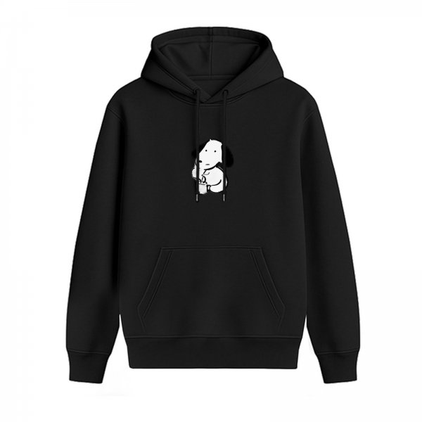 Black hoodie with cute cartoon dog graphic print