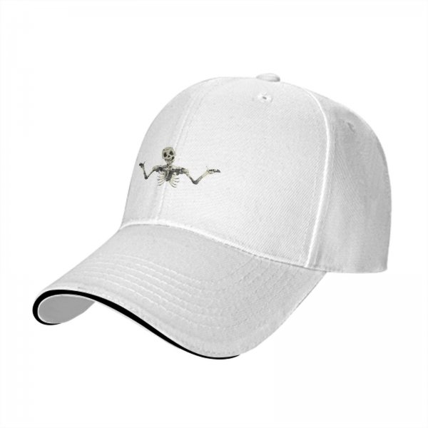 Black baseball cap with shrugging skeleton graphic