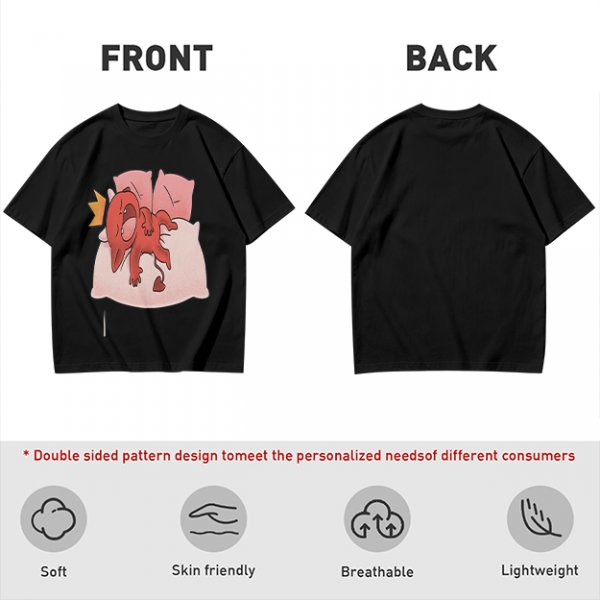 Olive T-Shirt With Cute Red Imp Yawning On Pillows Print