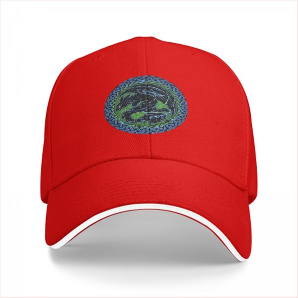 Black Baseball Cap With Celtic Knot Dragon Emblem