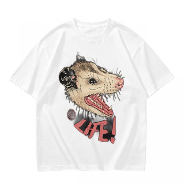 Olive T-Shirt With Aggressive Opossum 'LIFE!' Graphic Print