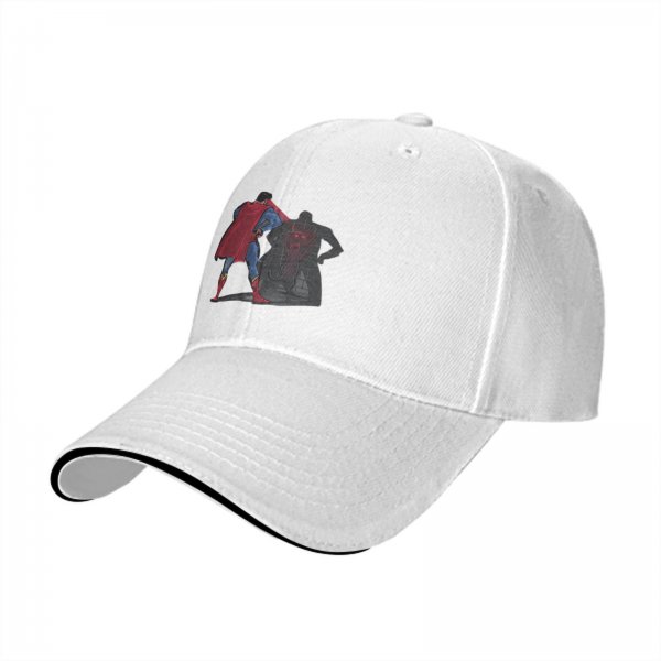Black baseball cap with Superman and Batman shadow graphic