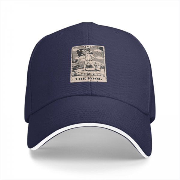 Black Baseball Cap with One Piece The Fool Tarot Style Print