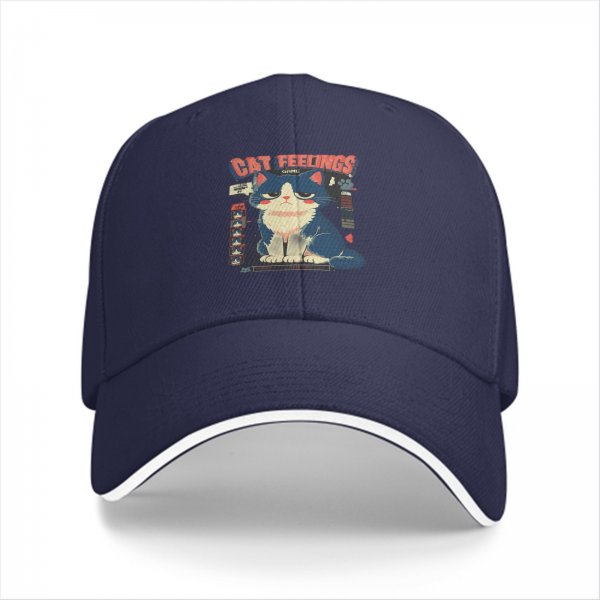 Black baseball cap with cat feelings graphic print