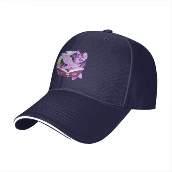 Black baseball cap with Twilight Sparkle reading a magic book print
