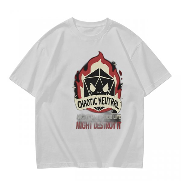 Chaotic Neutral D20 Fire Graphic T-Shirt For Tabletop RPG Fans